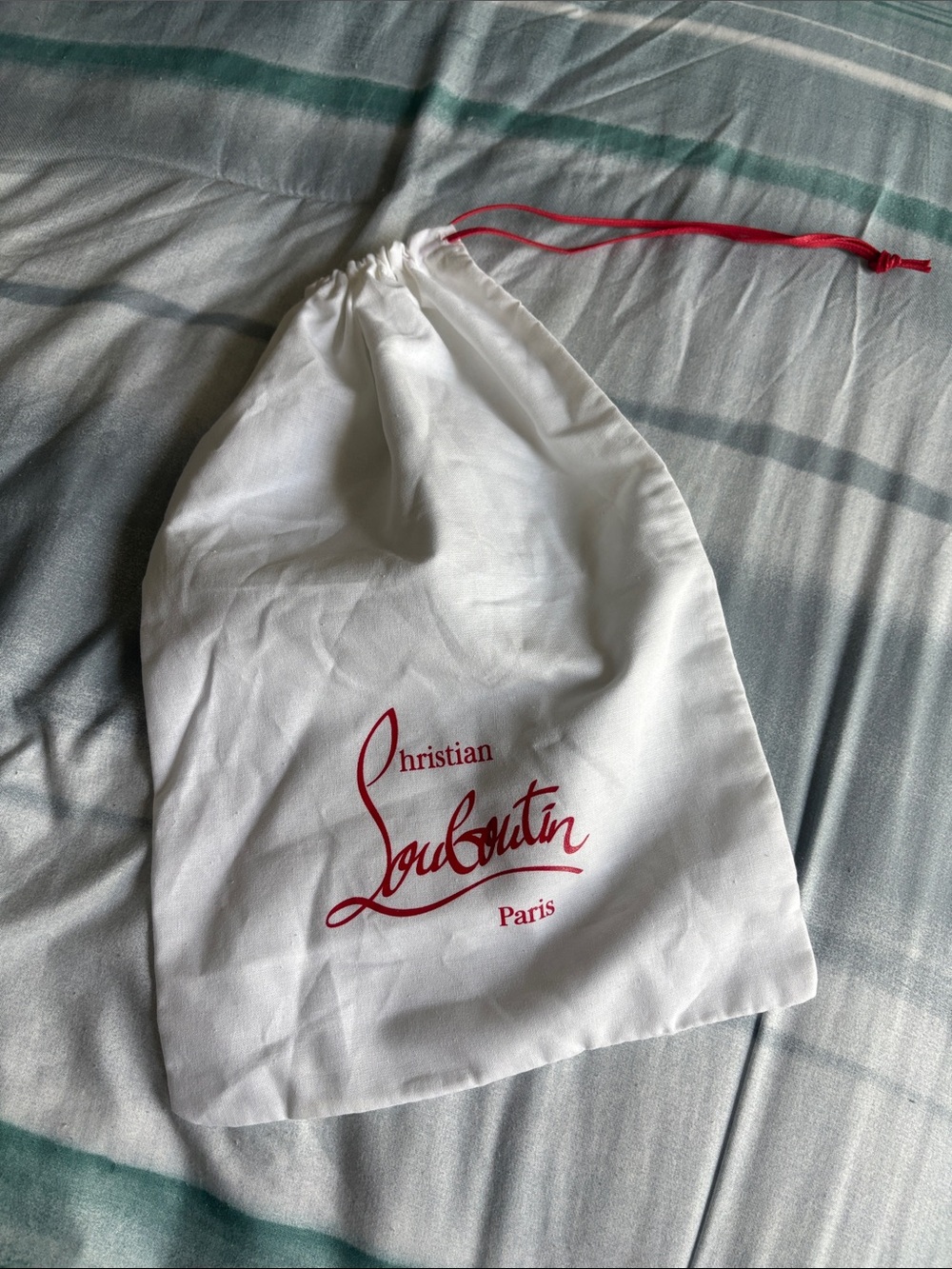 Christian Louboutin White Dust Bag with Red Logo and Drawstring